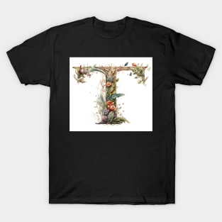 Floral Garden Watercolor Monogram Letter T T-Shirt